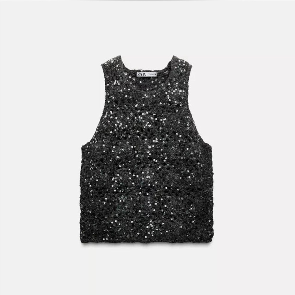 Zara Sparkling Black Sequin Tank Top